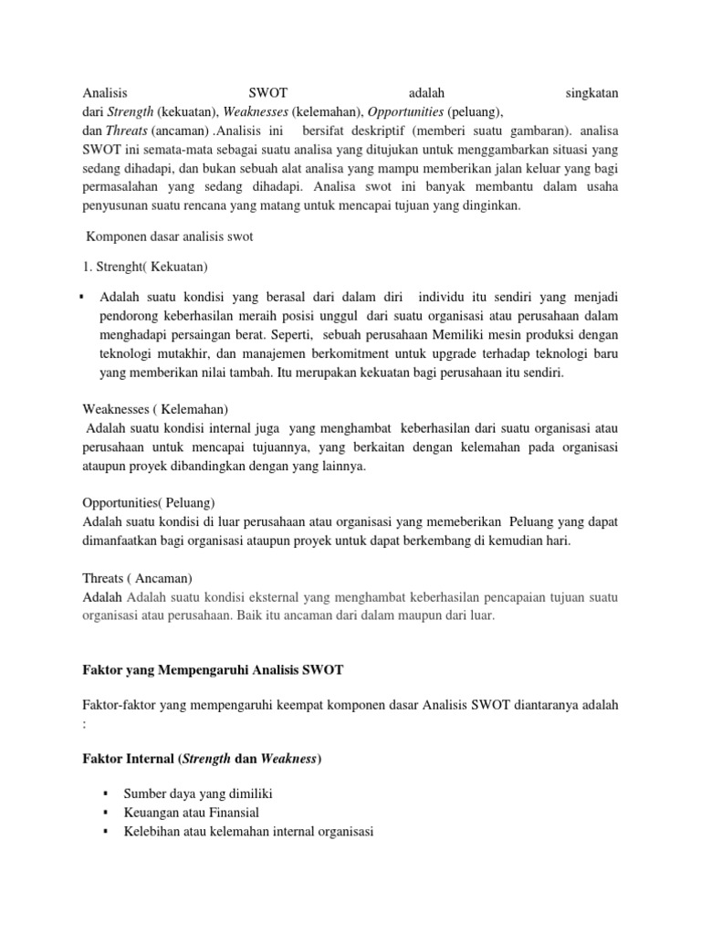 Analisis Swot Adalah Singkatan Dari Pdf