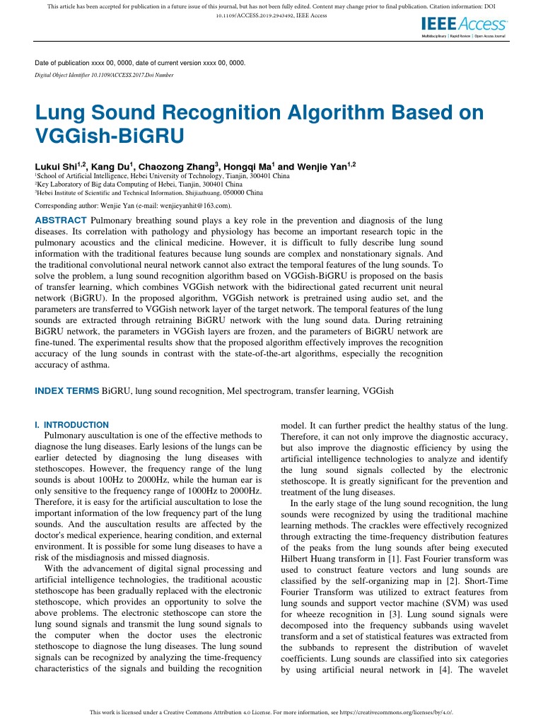 Lung Sound Recognition Algorithm Based On VGGish-B PDF | PDF ...