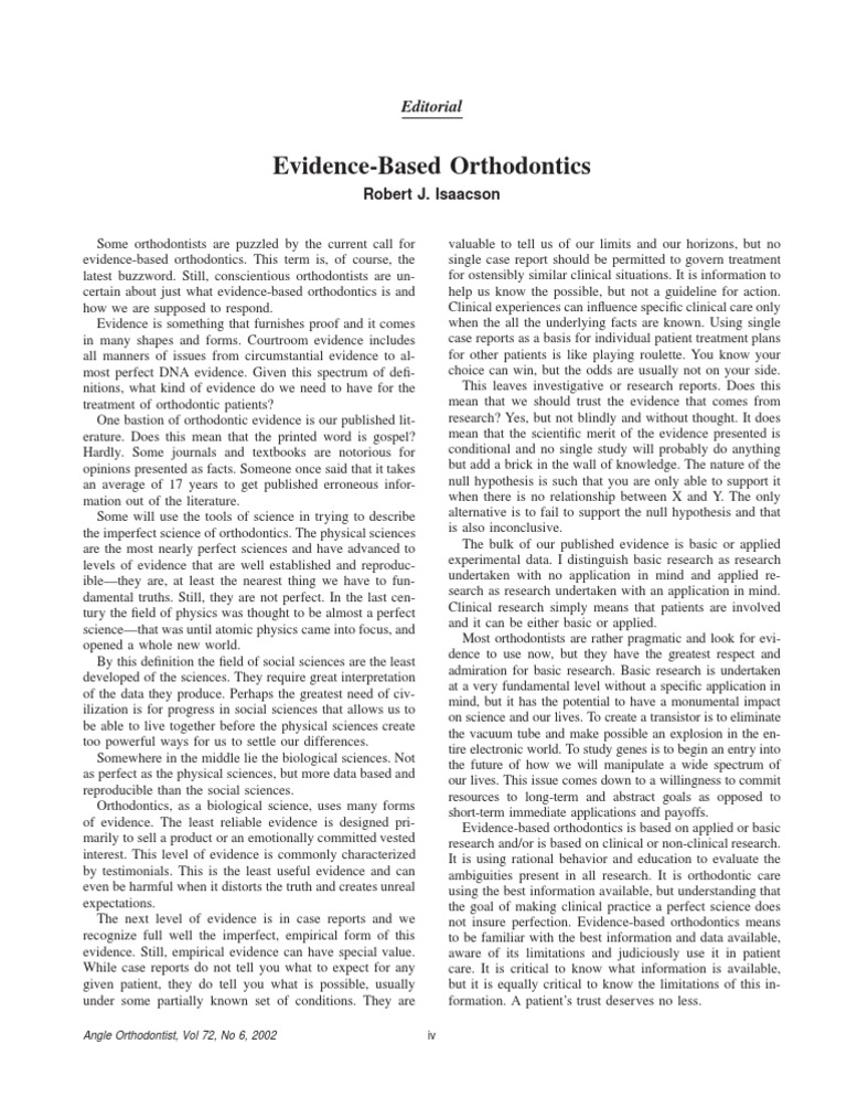 Understanding Evidence-Based Orthodontics | PDF | Evidence Based ...
