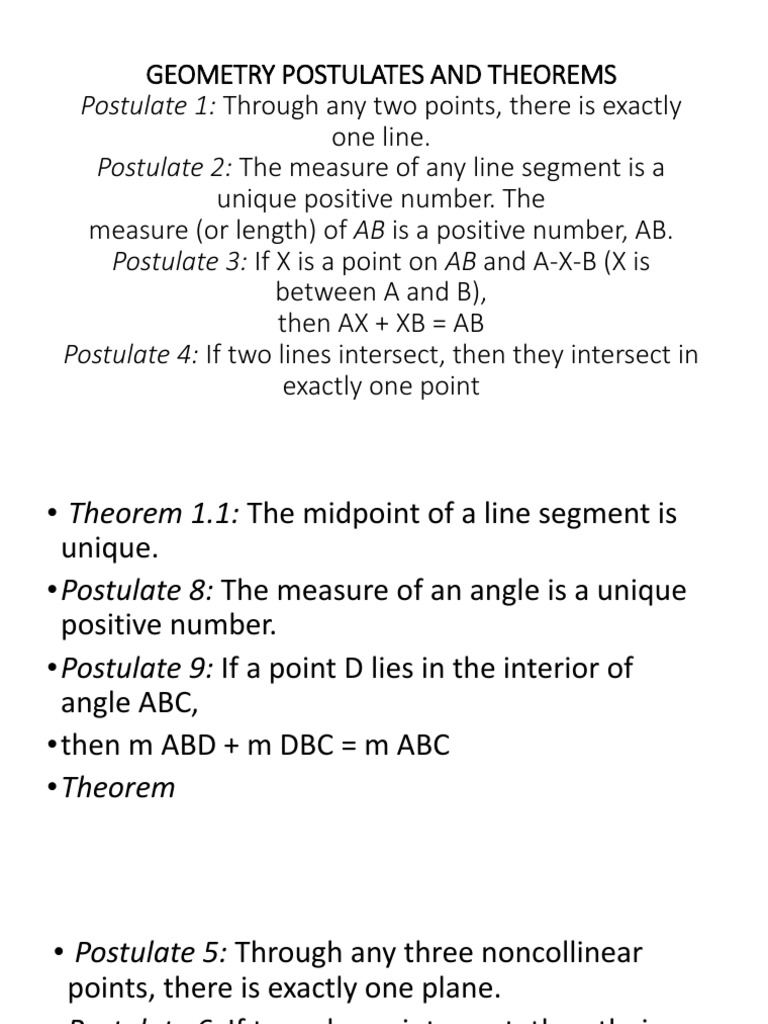Geometry Postulates and Theorems Overview | PDF | Teaching Methods ...