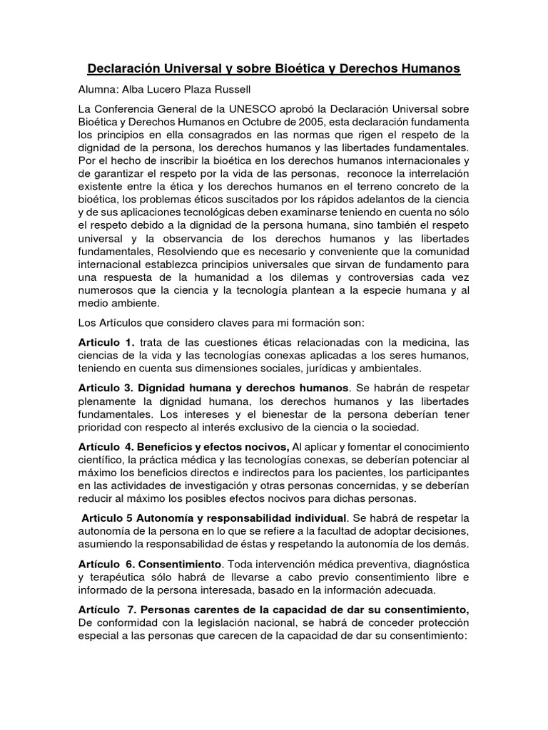 Declaración Universal y Sobre Bioética y Derechos Humanos Bioética Dignidad