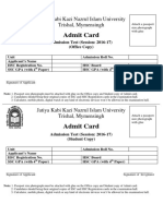 Admit Card: Jatiya Kabi Kazi Nazrul Islam University Trishal, Mymensingh