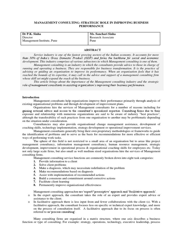 Management Consulting Strategic Role In Improving Business Performance