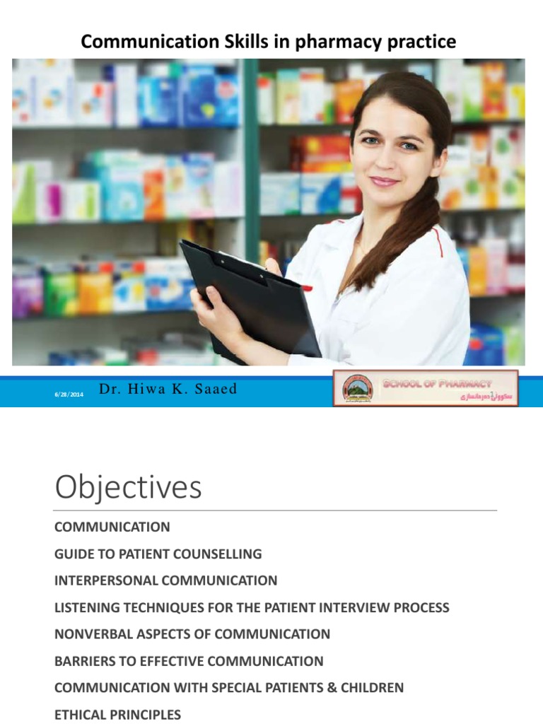 Communication Skills in Pharmacy Practice: Dr. Hiwak. Saaed | PDF ...