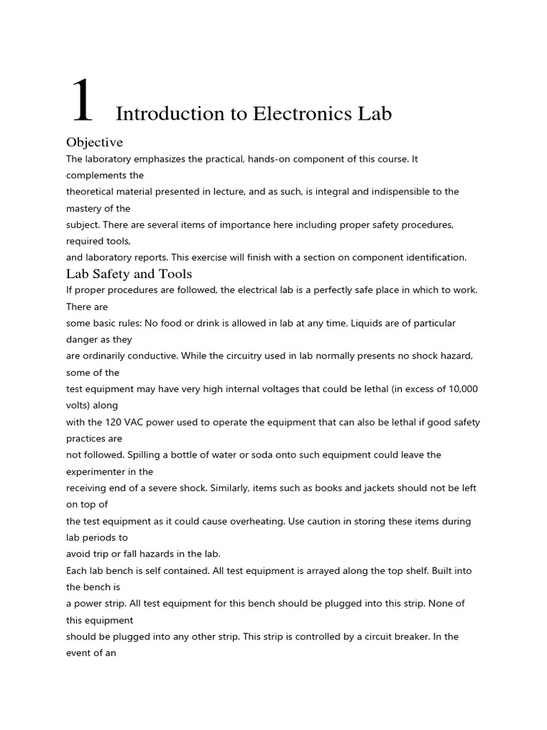 Electronics Lab Setup and Safety Guide | PDF | Electrical Components ...