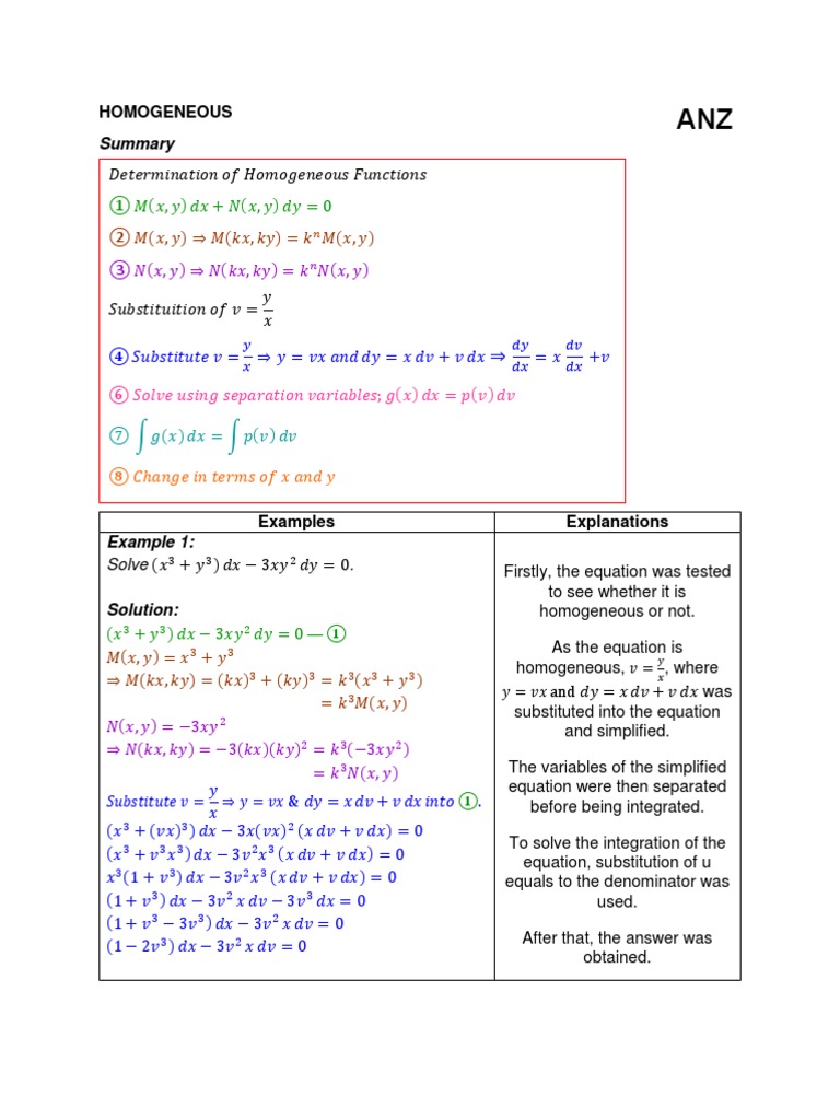 Differential Equation - Examples of Homogeneous | PDF | Equations ...