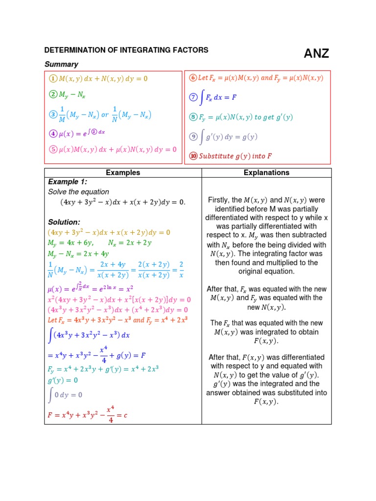 Differential Equation - Examples of Determination of Integrating Factors, PDF, Equations