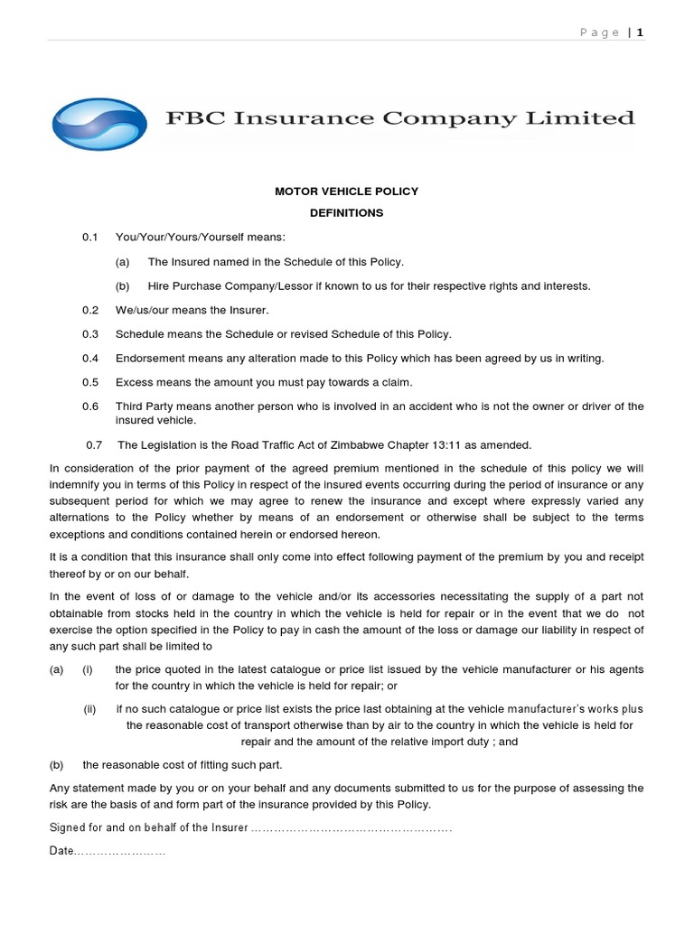 Motor Wording New 2017 | Download Free PDF | Liability Insurance ...