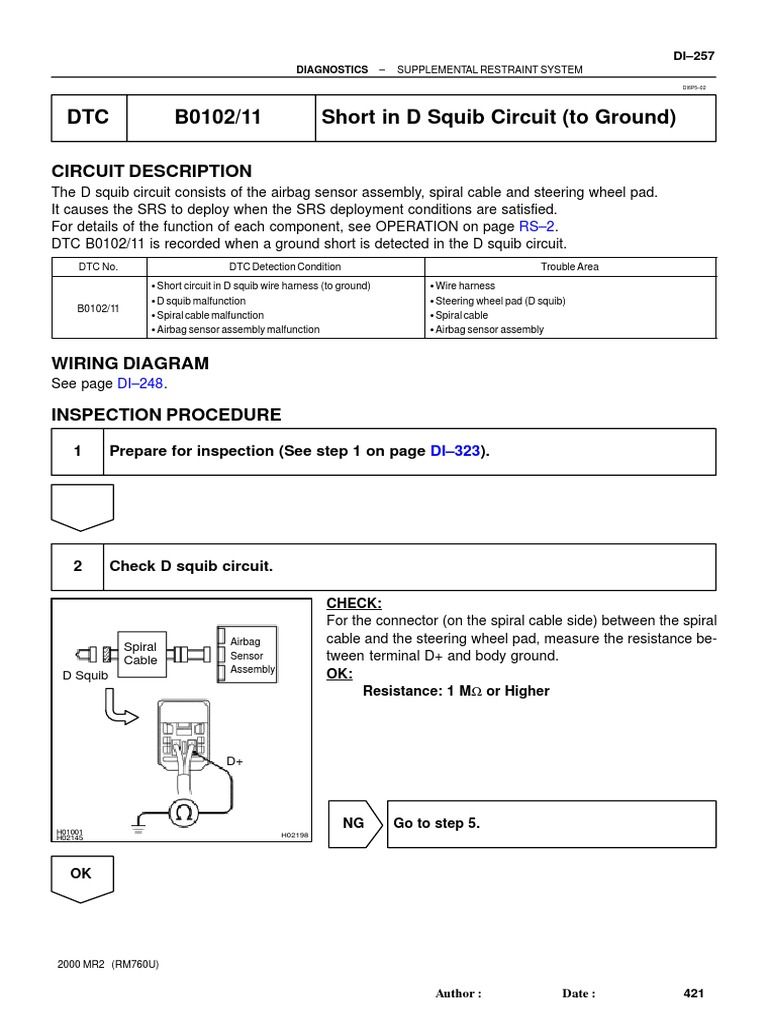 090 Supplemental Restraint System Short in D Squib Circuit (To