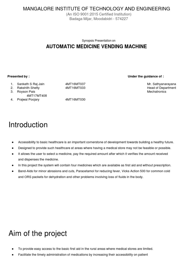 Automatic Medicine Vending Machine PDF Vending Machine Medicine