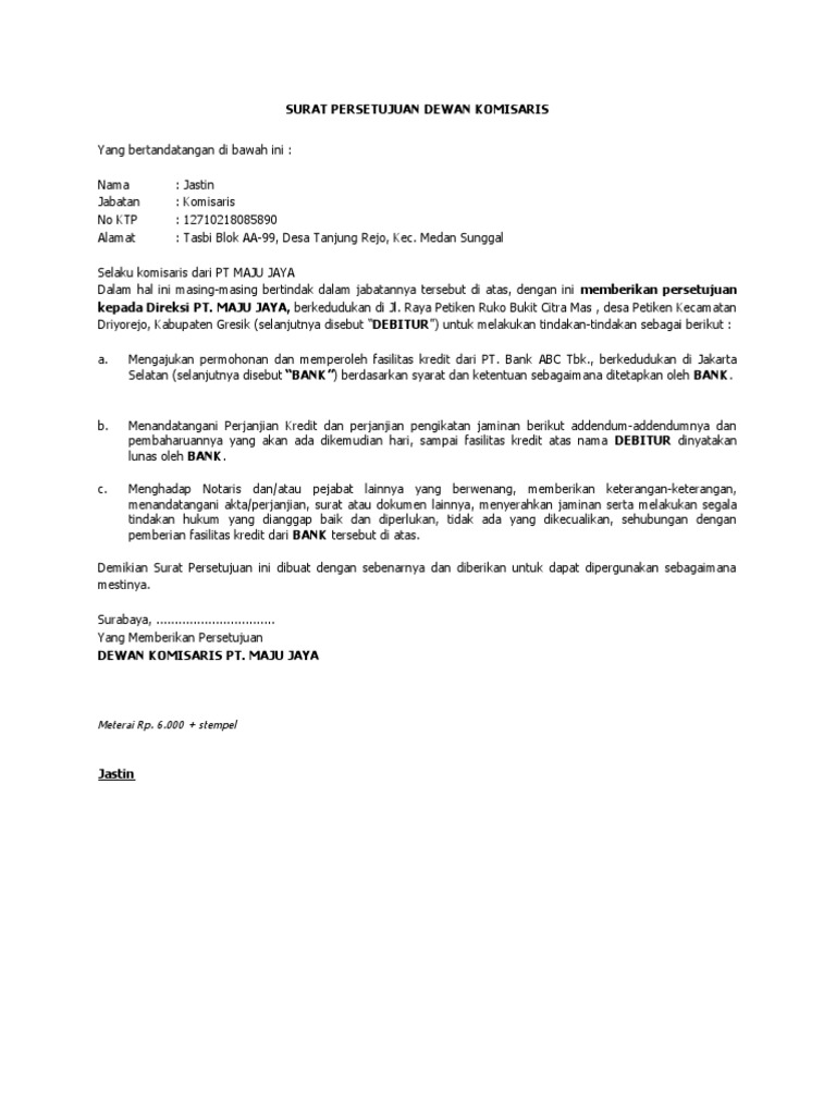 Surat Persetujuan Dewan Komisaris PDF