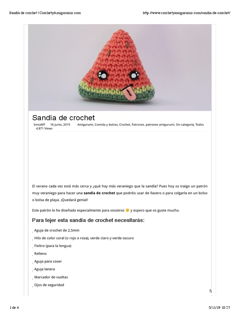 Sandia de Crochet | PDF | Tejer | Ocio, image size:768x1024