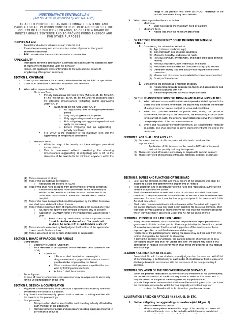 Indeterminate Sentence Law | PDF | Probation | Parole