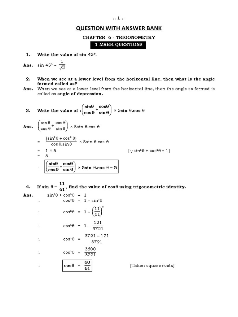 Trigonometry Questions and Answers | PDF | Trigonometric Functions | Sine