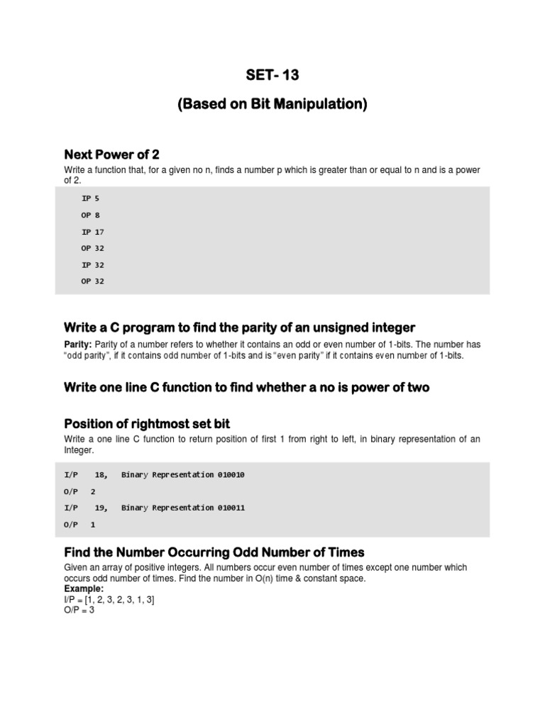 SET - 13 (Based On Bit Manipulation) PDF | PDF | Numbers | String ...