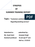 Synopsis OF Summer Training Report Topic:-: "Customers Satisfaction Level Regarding Banking Services"