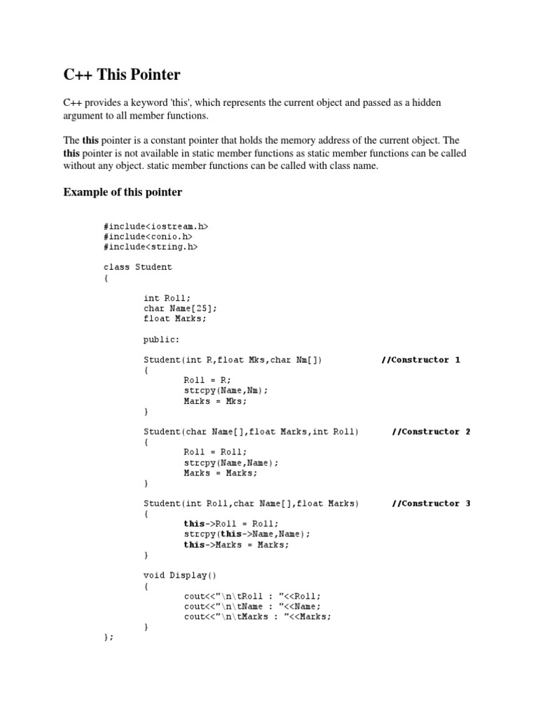 Understanding C++ This Pointer Usage | PDF | Pointer (Computer ...