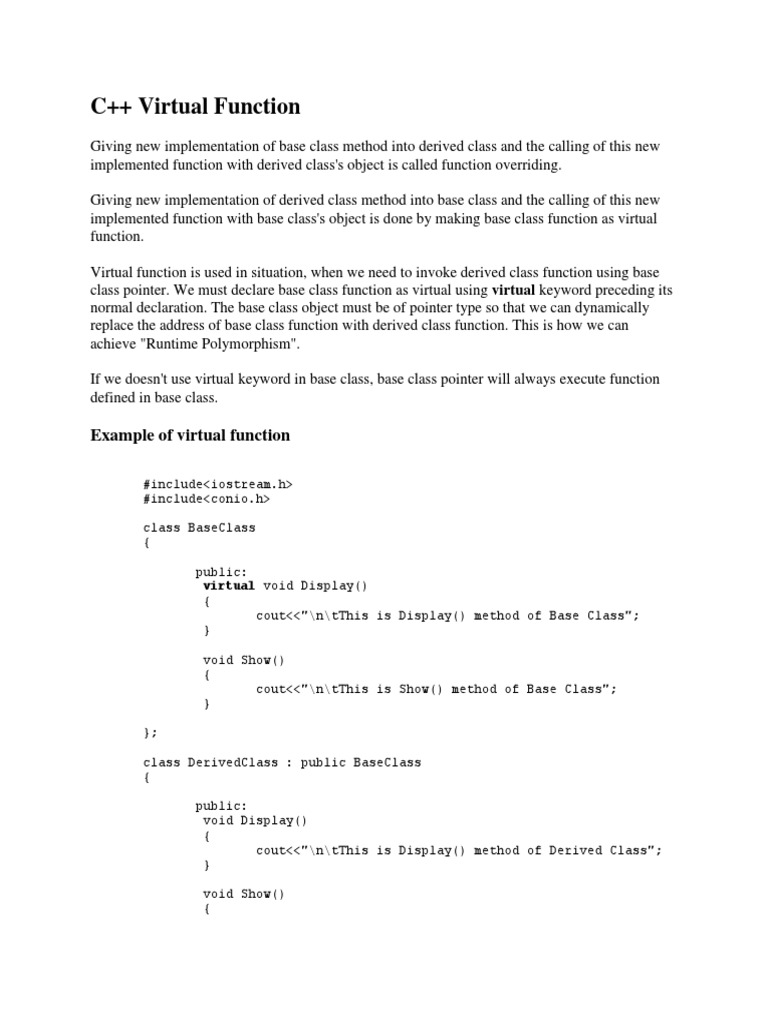 Virtual Function In C Pdf Method Computer Programming Inheritance Object Oriented Programming