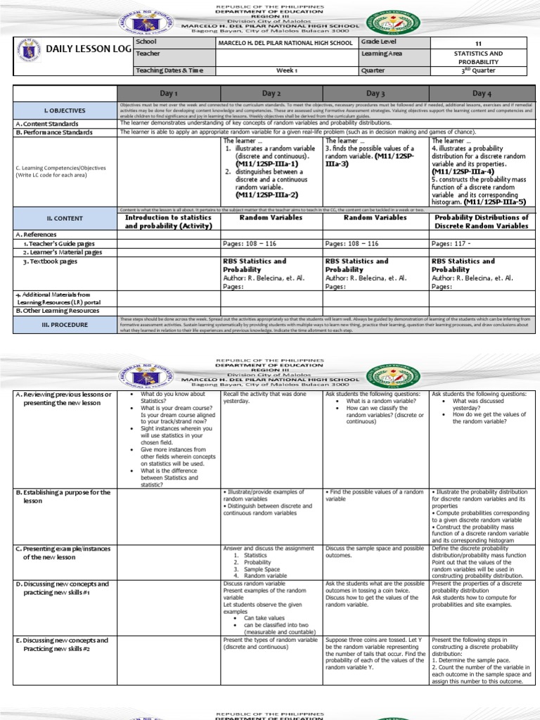 Statistics And Probability Week 1 Dll Pdf Random Variable