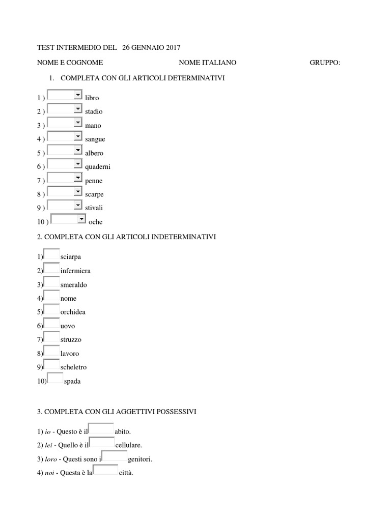Esame Italiano L2 Livello A1 | PDF