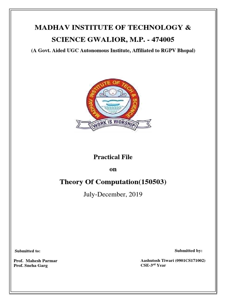 TOC Practical Front Page and Index | PDF