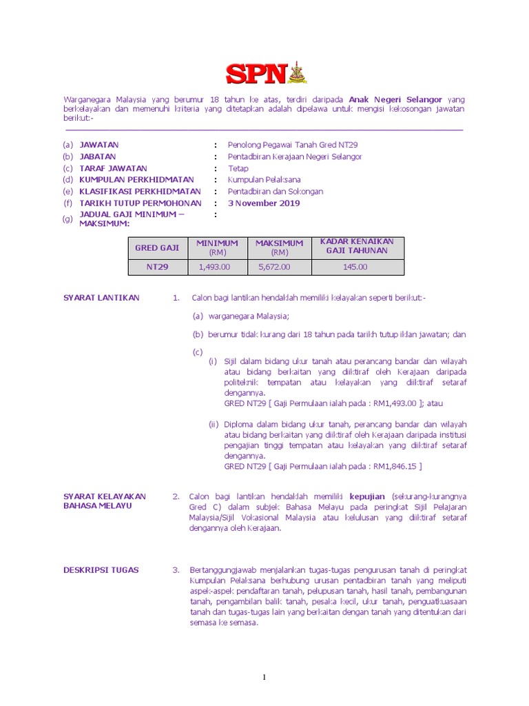 Penolong Pegawai Tanah Gred Nt29 Pdf