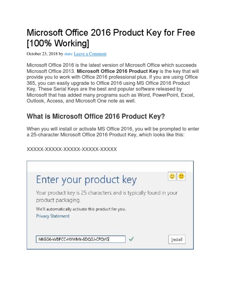 Microsoft Office Professional Plus 2016 Free Product Keys