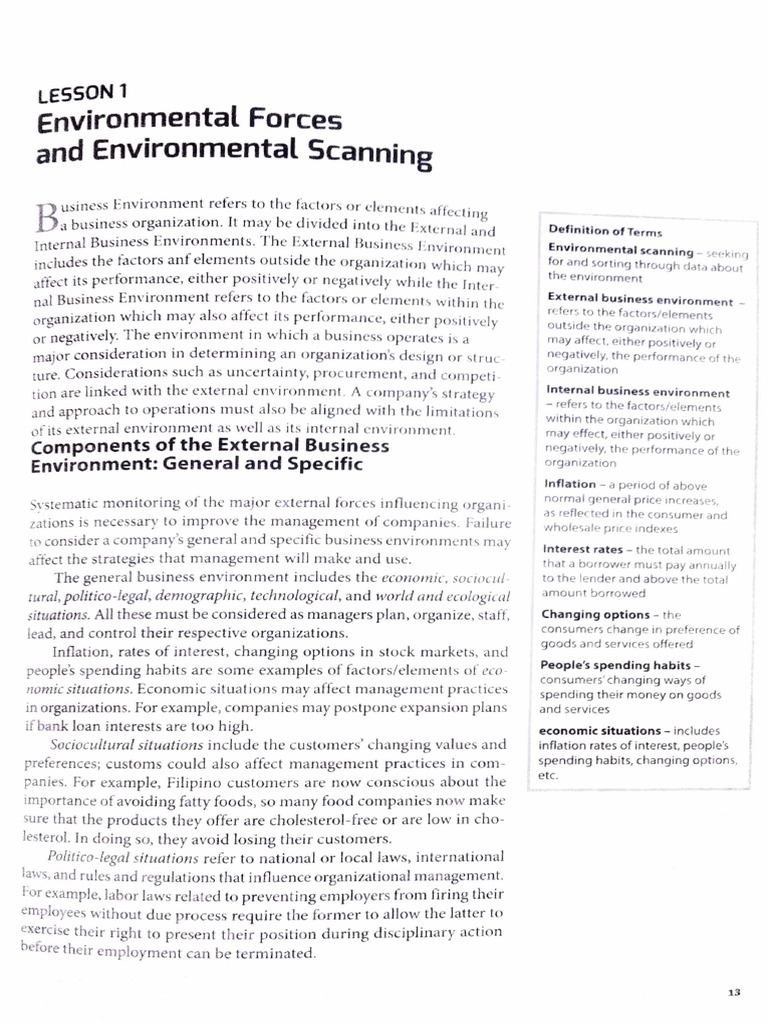 Environmental Forces Environmental Scanning: Lesson 1 | PDF | Business ...