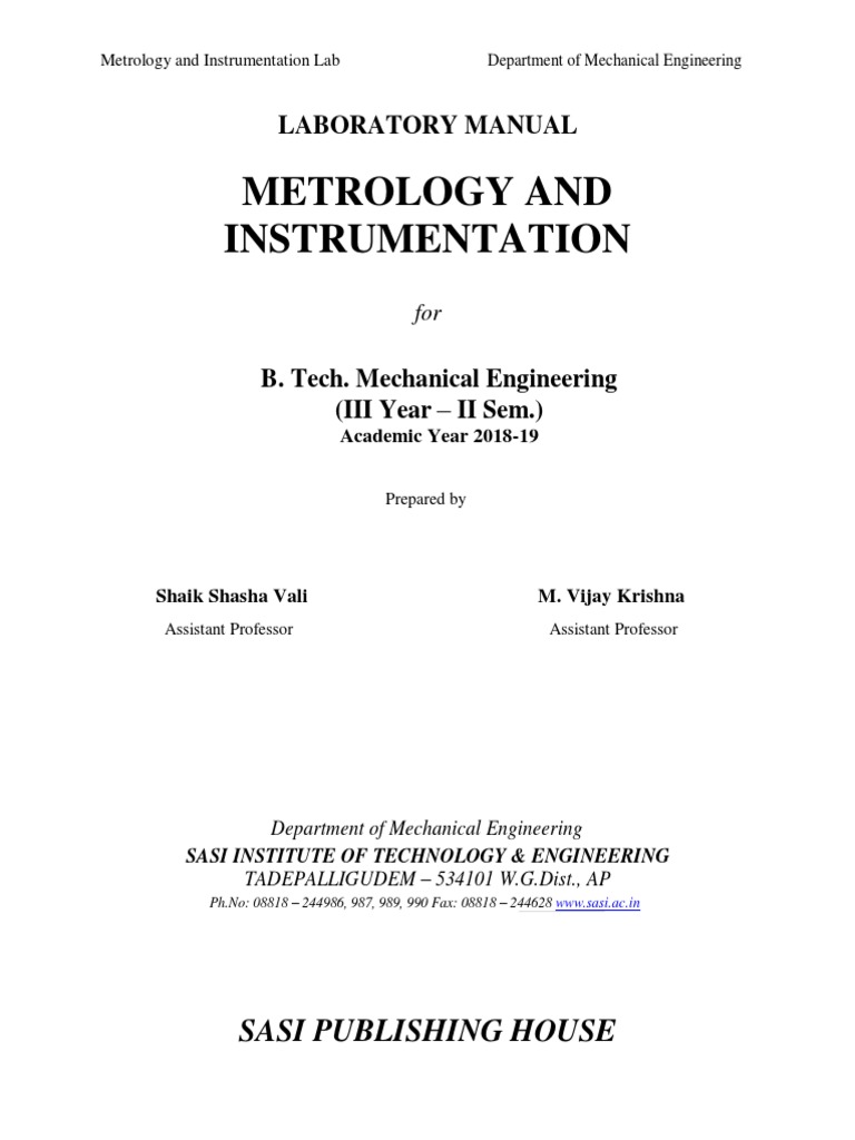 Metrology and Instrumentation Manual | PDF | Gear | Calibration