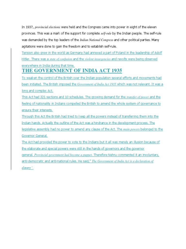 Self Rule Movement in India 1937 | PDF