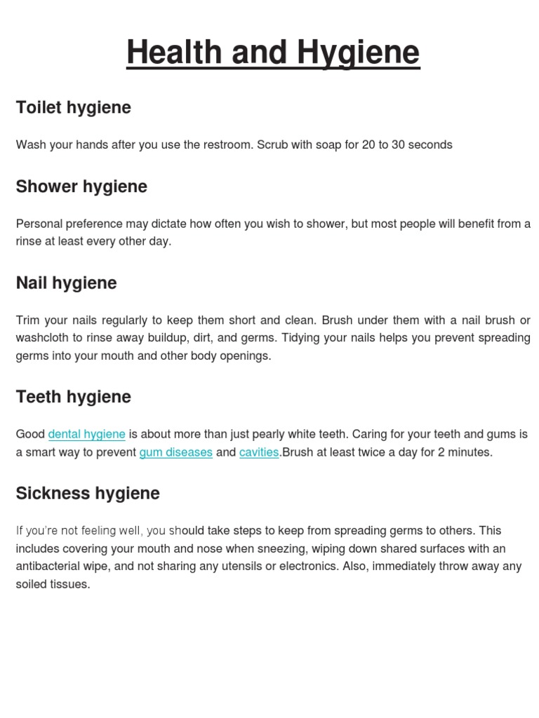Health and Hygeine | PDF