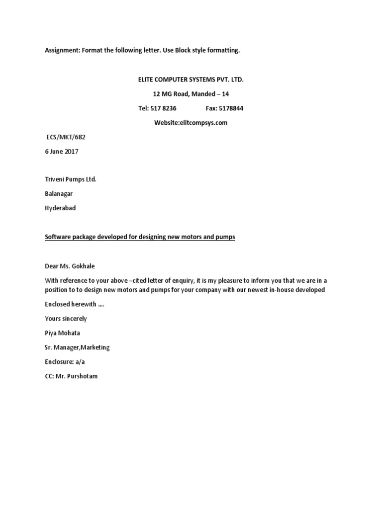 Block Style Letter Formatting Guide | PDF | Computers
