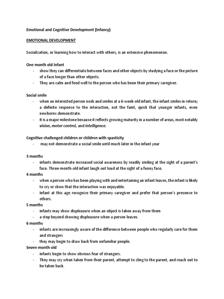 Emotional and Cognitive Development (Infancy) Emotional Development ...