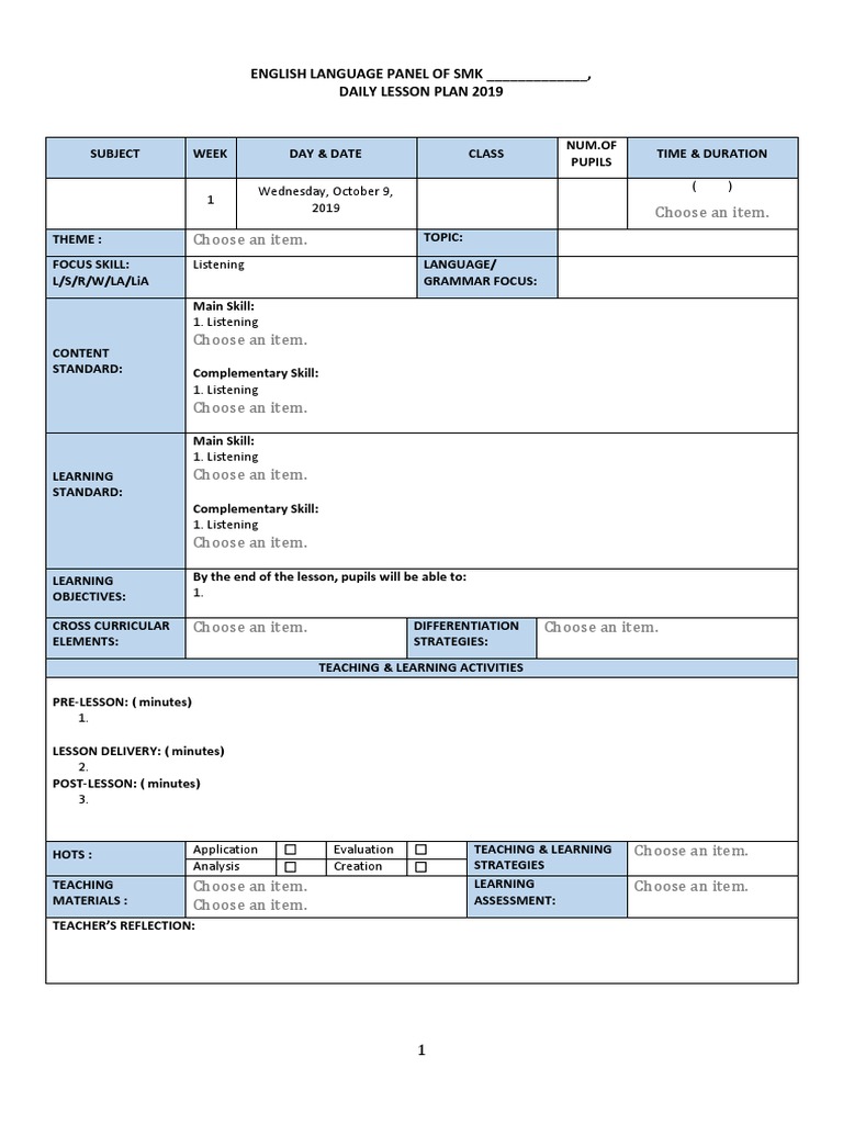 Daily Lesson Plan Template 2019 | PDF | Lesson Plan | Education Theory