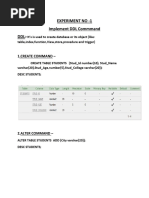 Experiment No - 1 Implement DDL Commmand DDL:-: 1.create Command