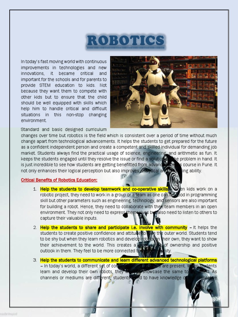 Robotics: Critical Benefits of Robotics Education | PDF | Robotics ...