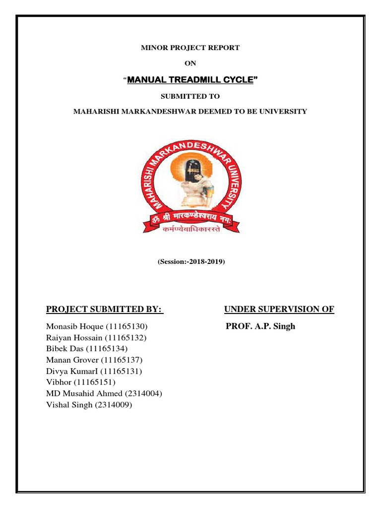 Manual Treadmill Cycle" Minor Project Report ON " Submitted To