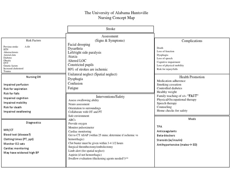 The University of Alabama Huntsville Nursing Concept Map Stroke