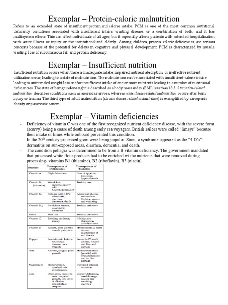 Exemplar ProteinCalorie Malnutrition PDF