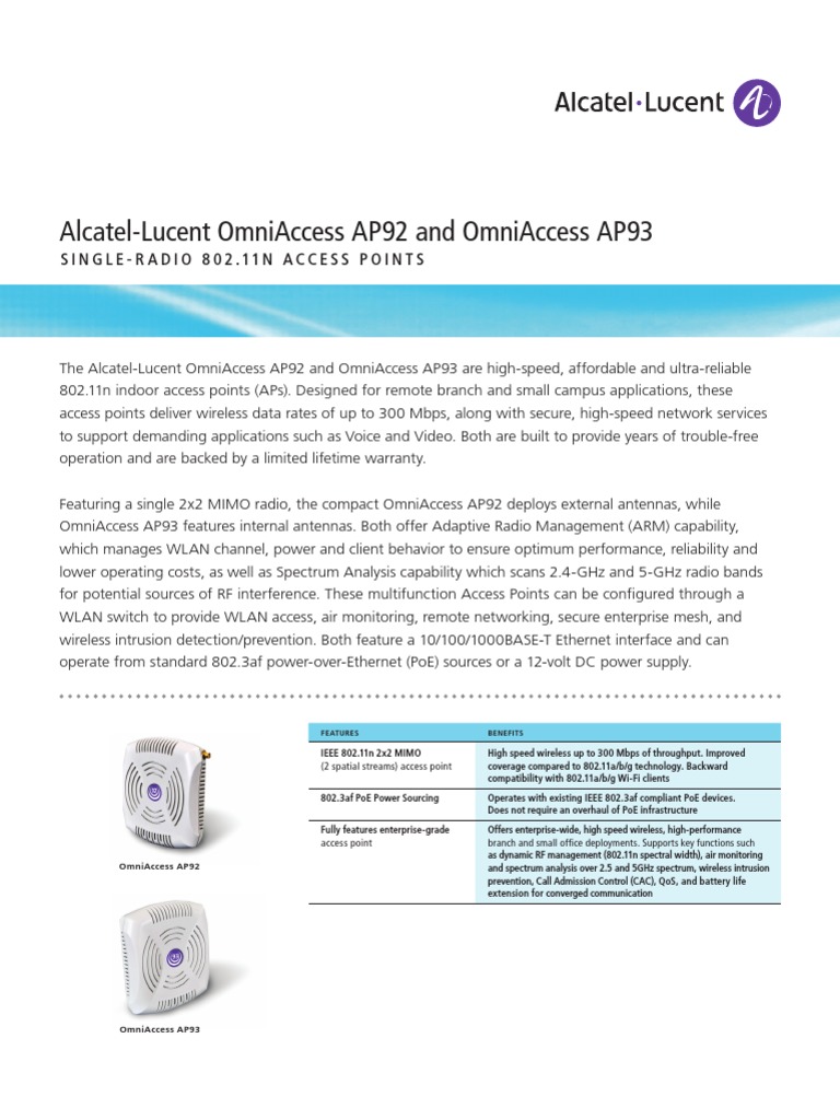 Alcatel Lucent Aruba AP93 | PDF | Ieee 802.11 | Wireless Lan