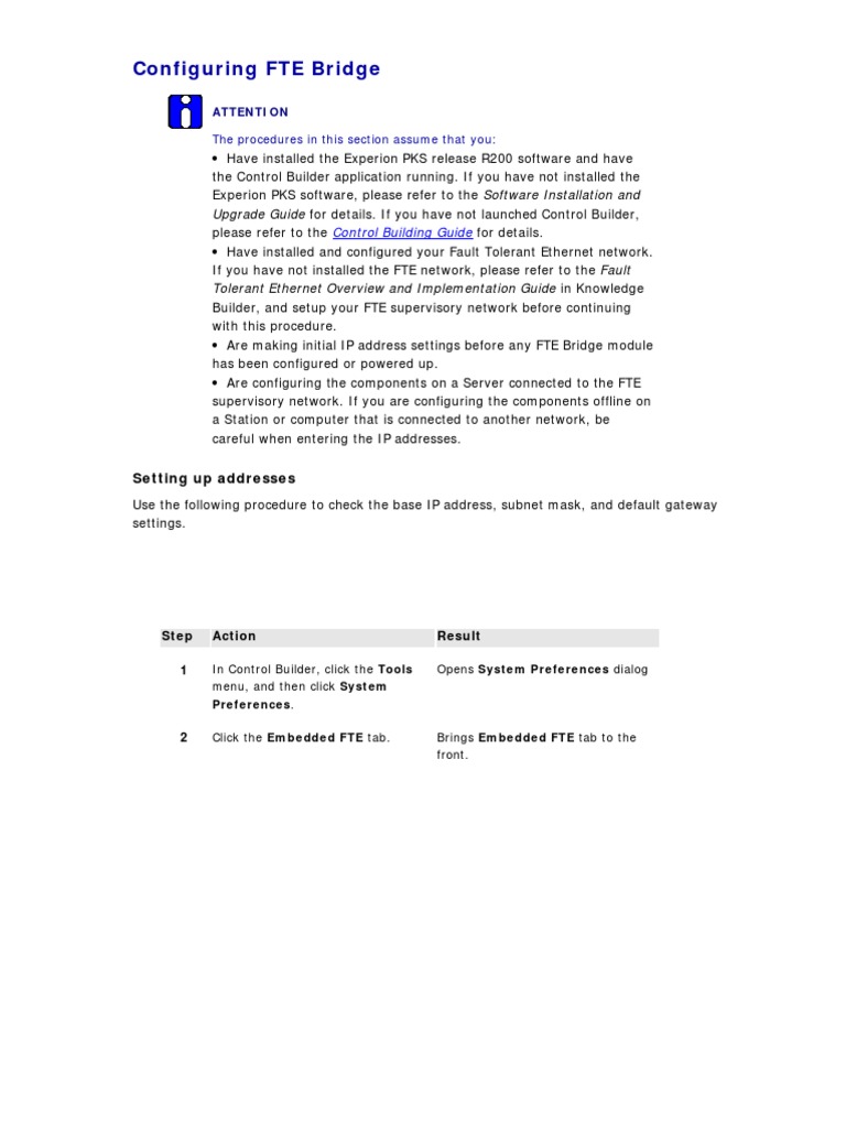 FTE Bridge Configuration Guide | PDF | Ip Address | Button (Computing)