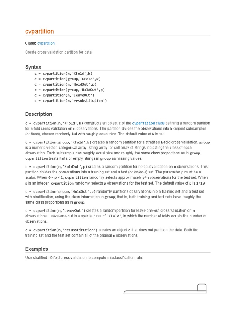 Create Cross Validation Partition For Data MATLAB PDF Download Free