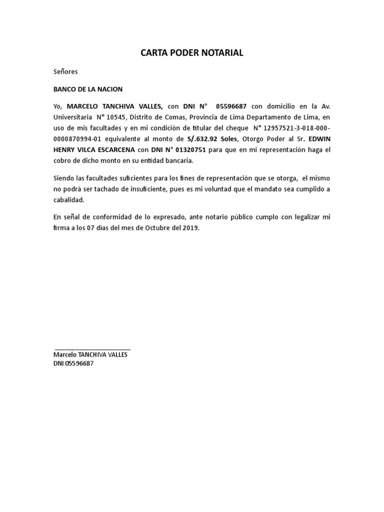 Carta Poder para Cobro Bancario | PDF