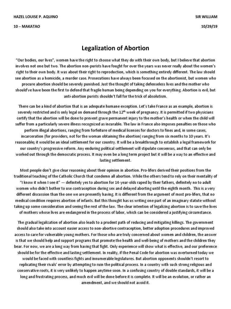 Argumentative Essay2 | PDF | Abortion Rights Movements | Abortion