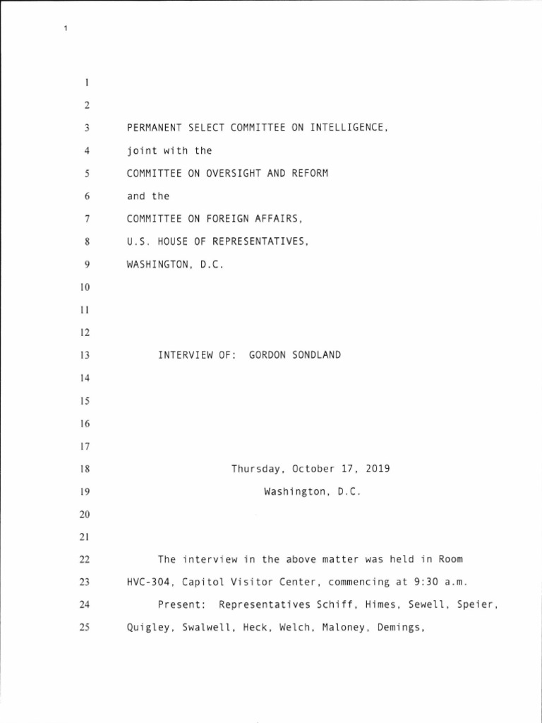 Read Gordon Sondland Deposition Transcript | PDF | Classified ...