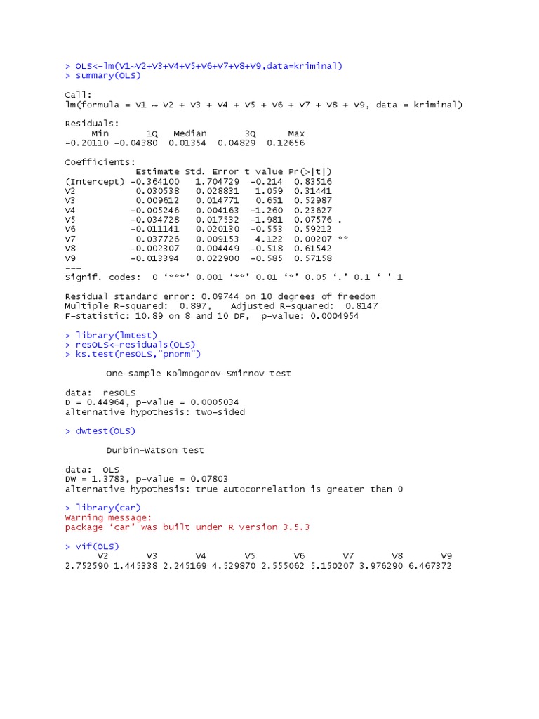 OLS Summary (OLS) | PDF