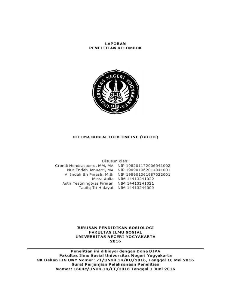 Laporan Penelitian Dilema Sosial Ojek Online Gojek 1 Pdf