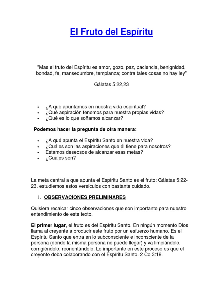 El Fruto Del Espíritu | PDF | espíritu Santo | Amor