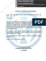 Certificado prácticas mecánica automotriz taller mecatrónica