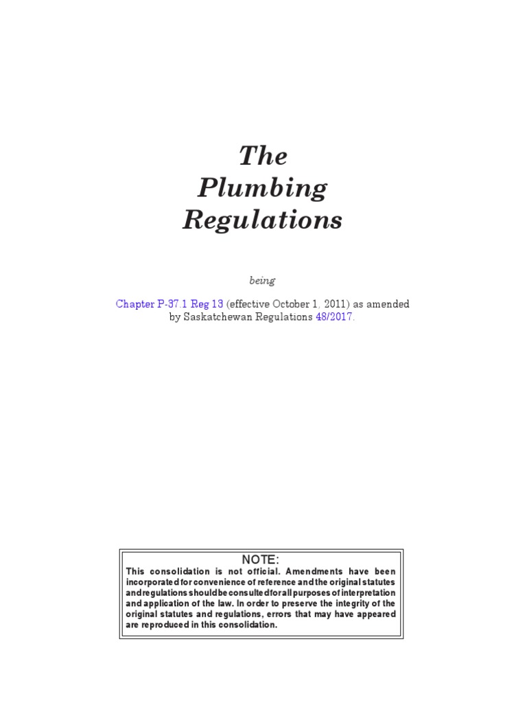 The Plumbing Regulations Chapter P37.1 Reg 13 48/2017 PDF